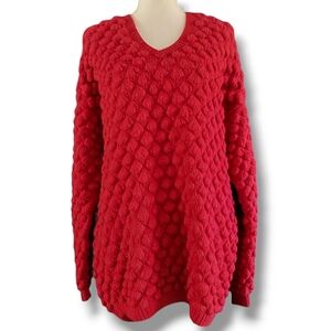 Vtg Classiques‎ All Pure Merino Wool Red Oversized Textured Tunic Sweater Medium